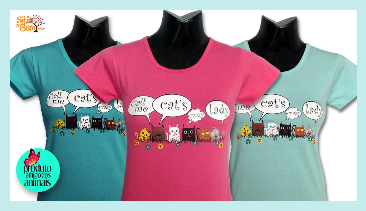 Camiseta baby-look desenho de gato cats crazy lady