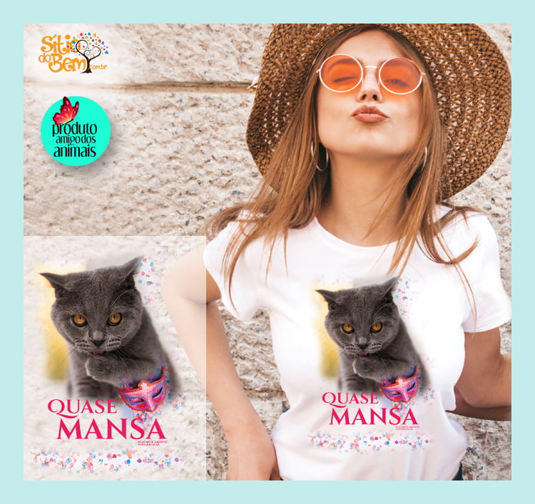Camiseta com Desenho de Gato Quase Mansa