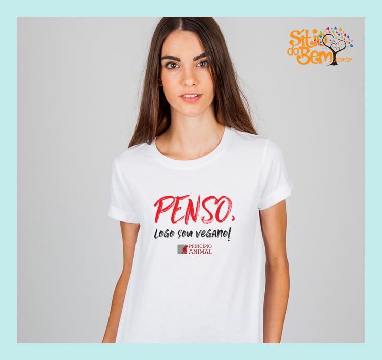 Camiseta Desenho Vegano | Penso, Logo Sou Vegano Frase 