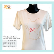Camiseta baby-look desenho de gato dourado
